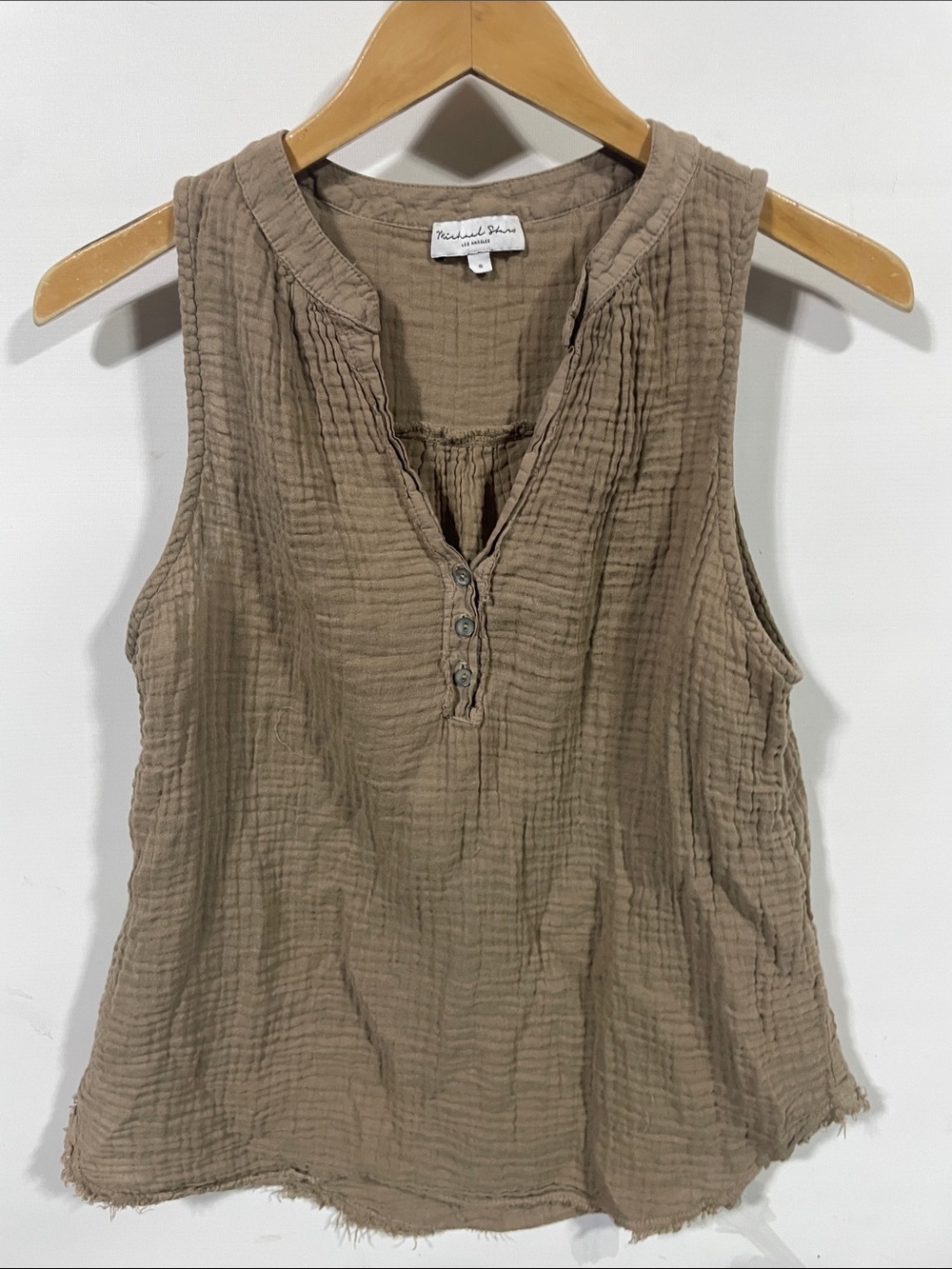 Michael Stars Taupe Textured Henley Tank